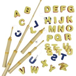 A-B-C Magnetic Fishing Learning Set | 4 Bamboo Poles & 104 Foam Alphabet Letters