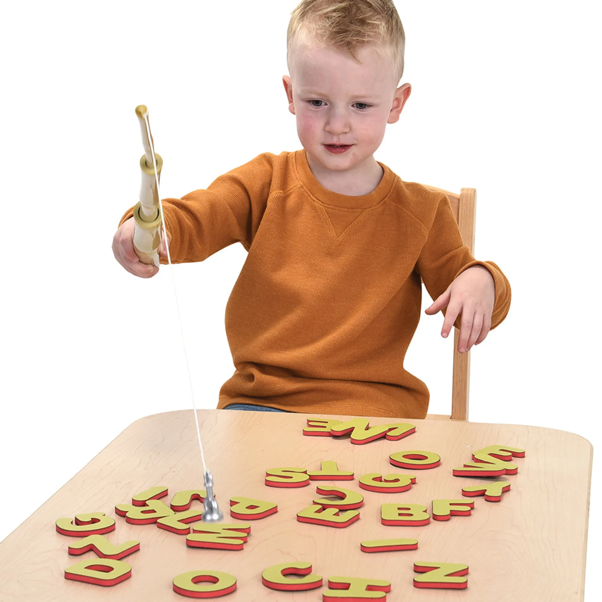 A-B-C Magnetic Fishing Learning Set | 4 Bamboo Poles & 104 Foam Alphabet Letters