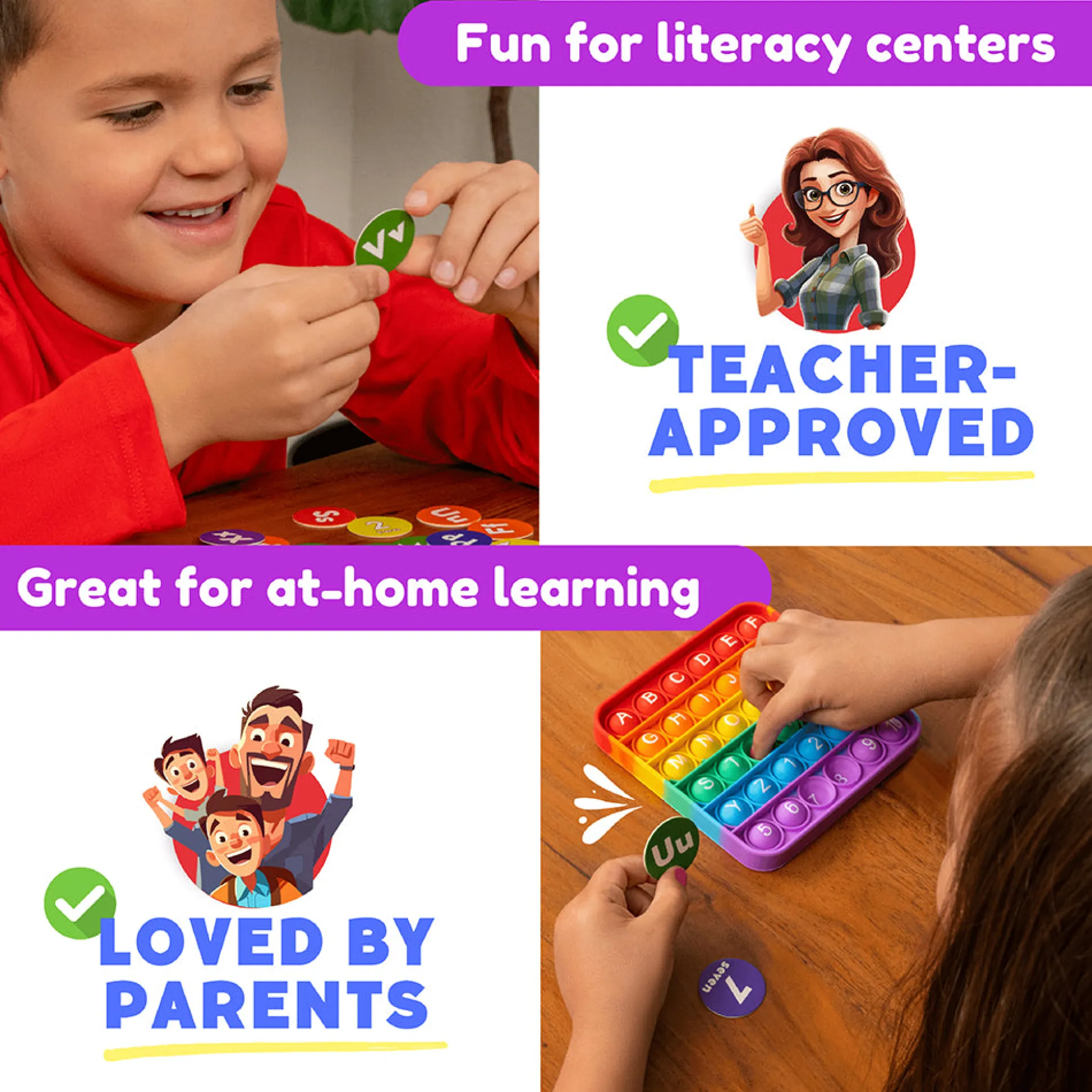 ABC Pop & Match Bingo | Multisensory Alphabet, Number & Color Preschool Learning Game | 115-Piece Set