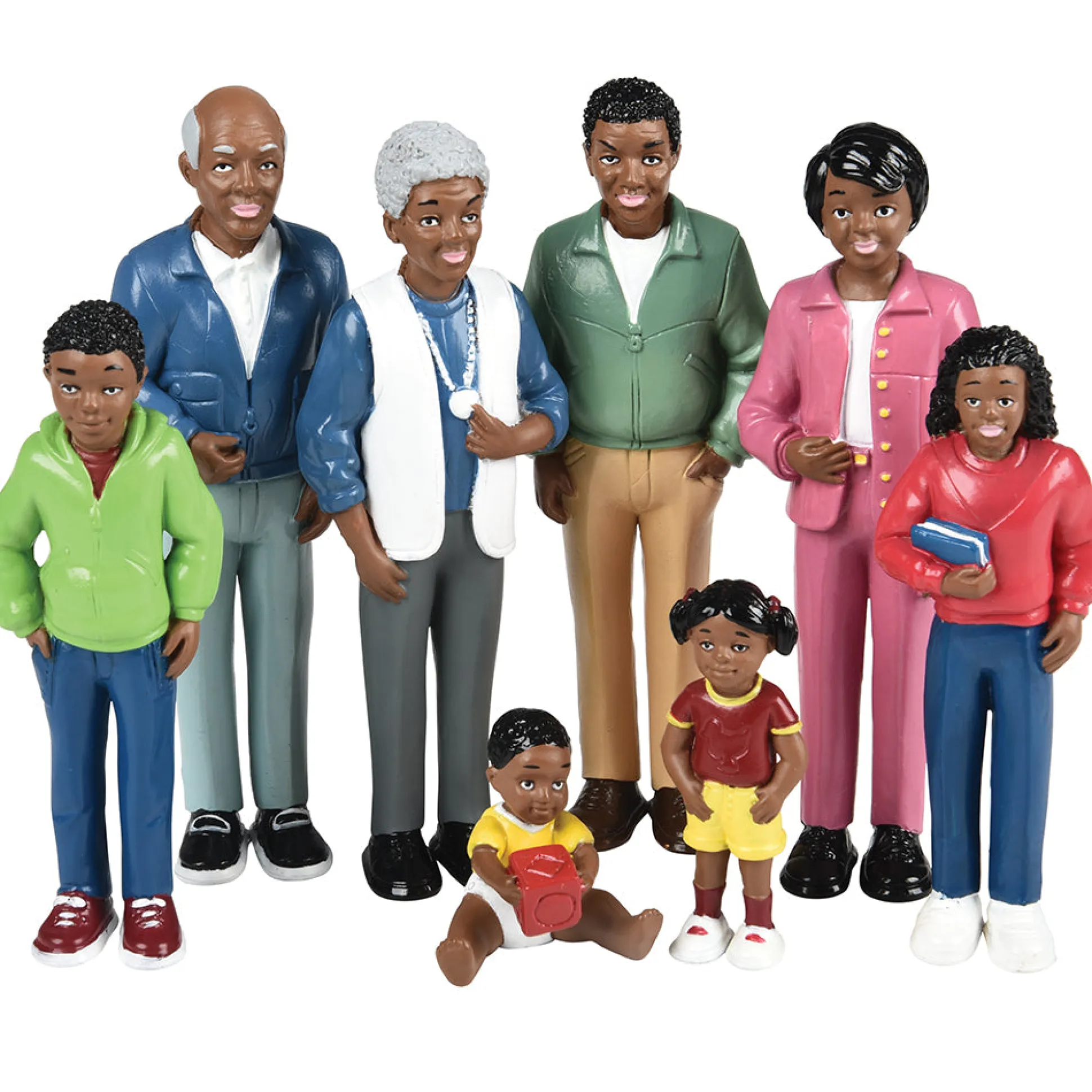 African American Pretend Play Vinyl Family Figurines | 8 Piece Set