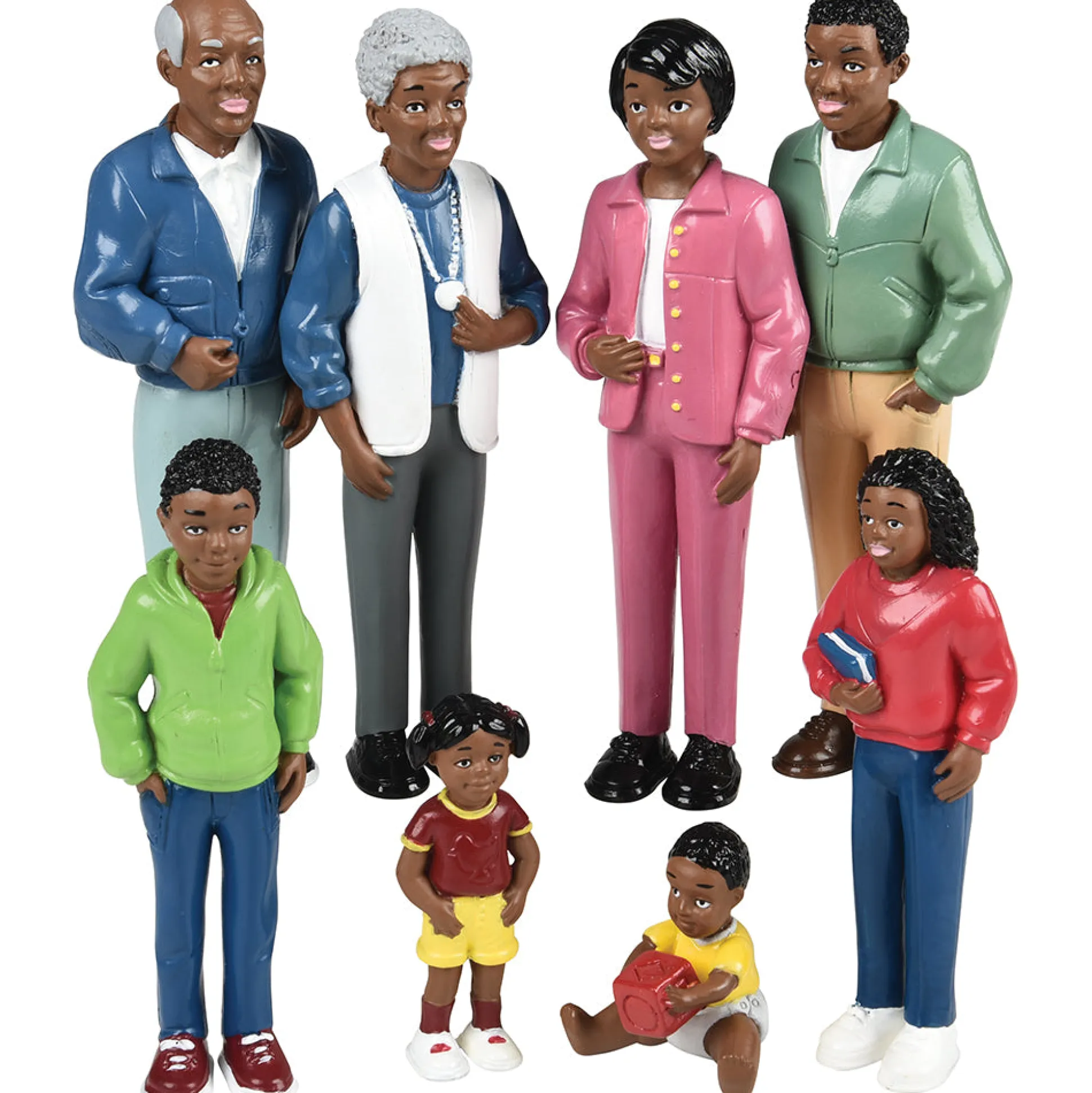 African American Pretend Play Vinyl Family Figurines | 8 Piece Set