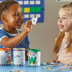 Alphabet Soup Sorters | 26 Color-Coded Cans with Letters & Photo Cards