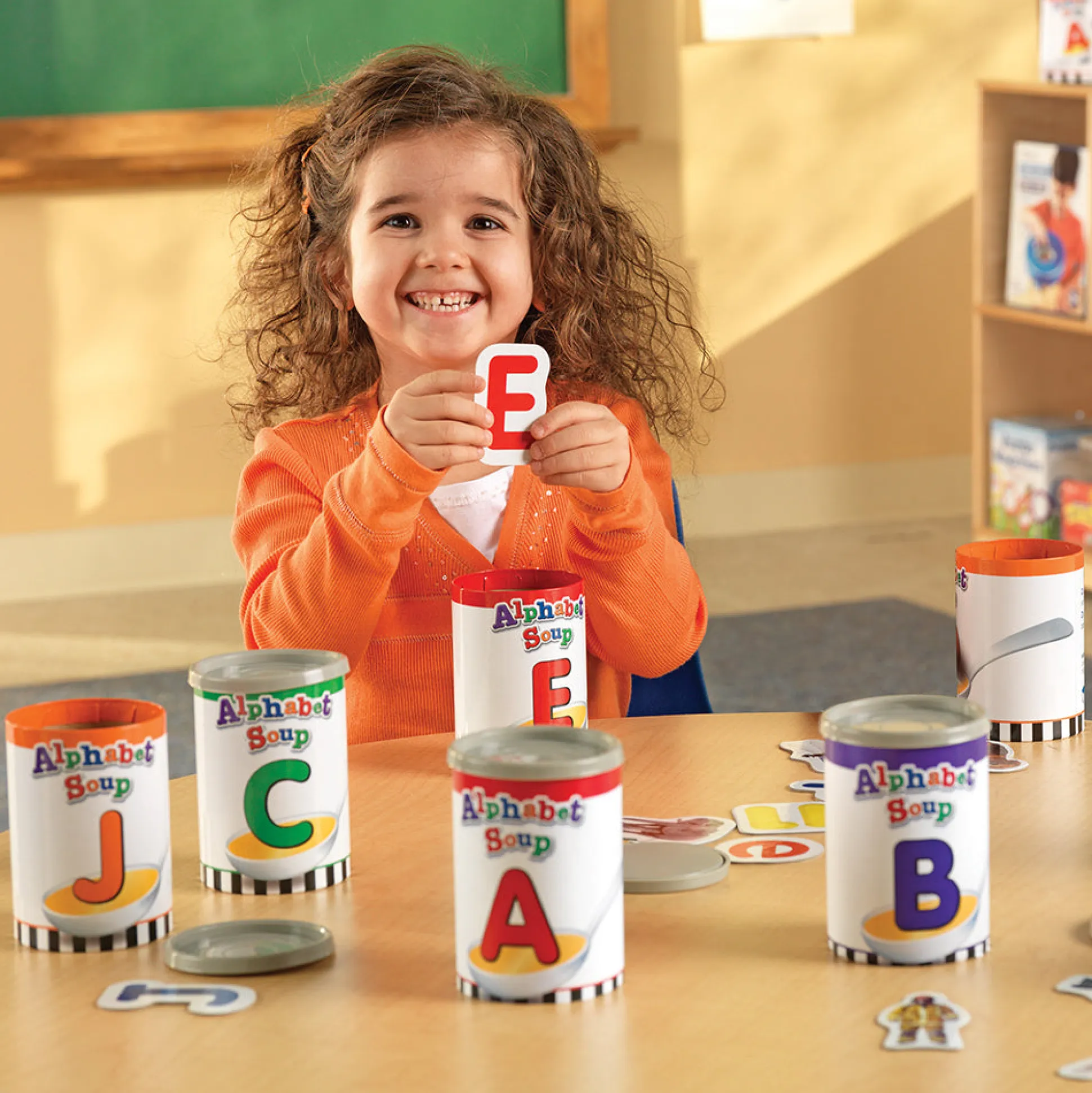 Alphabet Soup Sorters | 26 Color-Coded Cans with Letters & Photo Cards