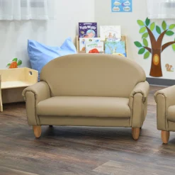 As We Grow™ Kids Sofa | Adjustable Vegan-Leather Seating with Natural Wood Legs