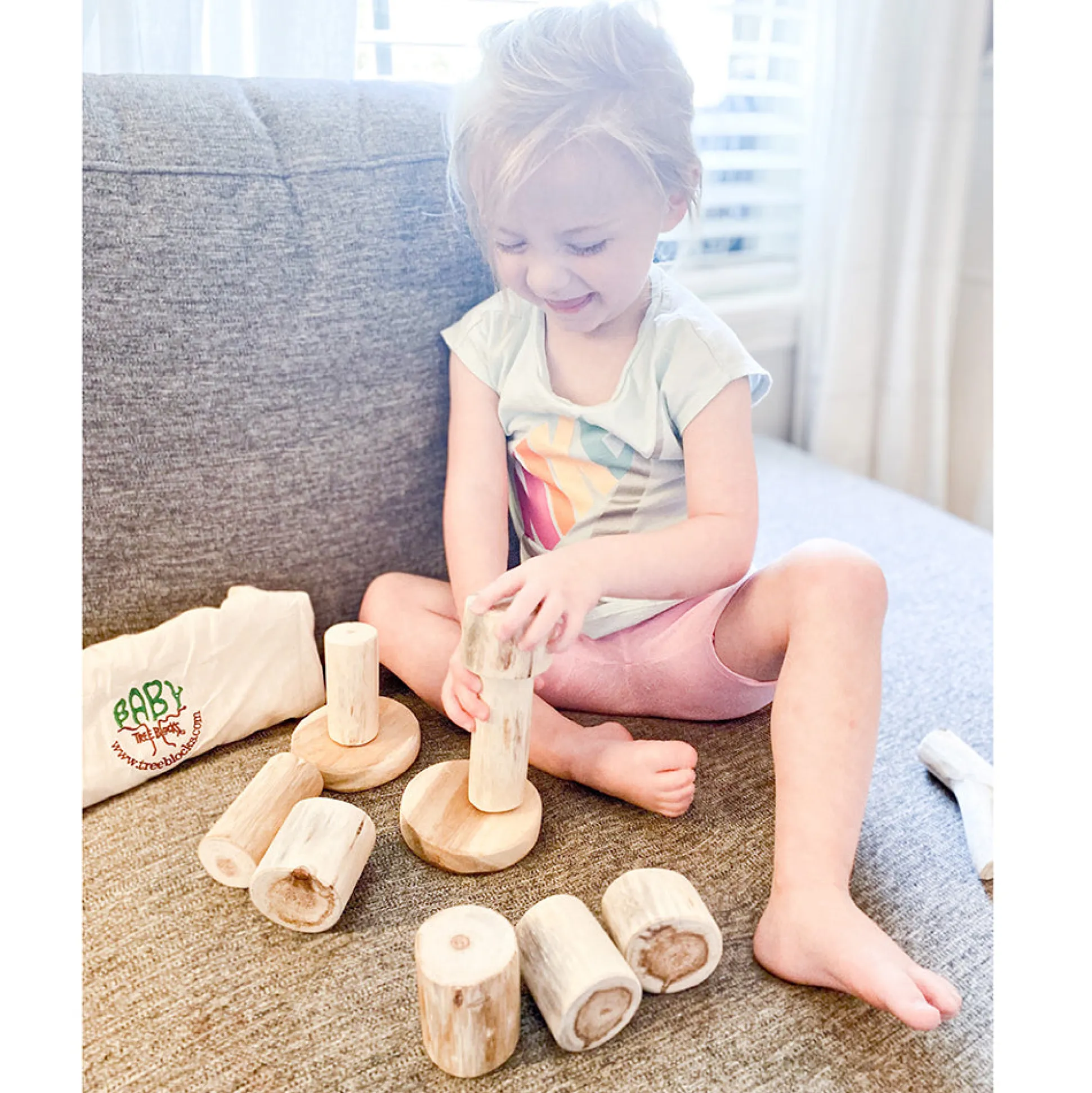 Baby Tree Blocks | 12-Piece Eco-Friendly Wooden Building Set with Natural Barkless Finish
