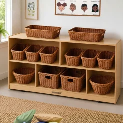Birch Low Storage & Woven/Wicker Basket Organization Center
