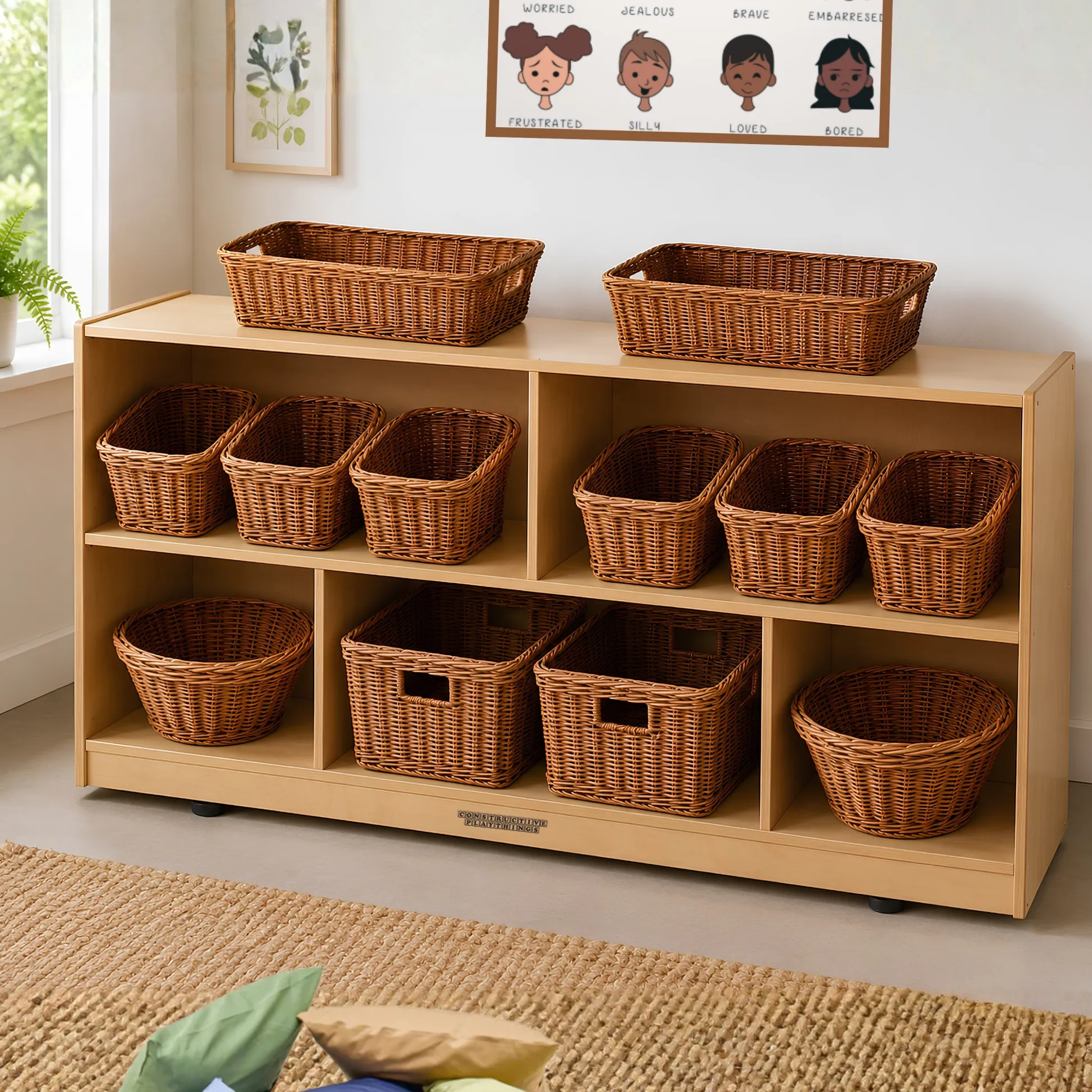 Birch Low Storage & Woven/Wicker Basket Organization Center