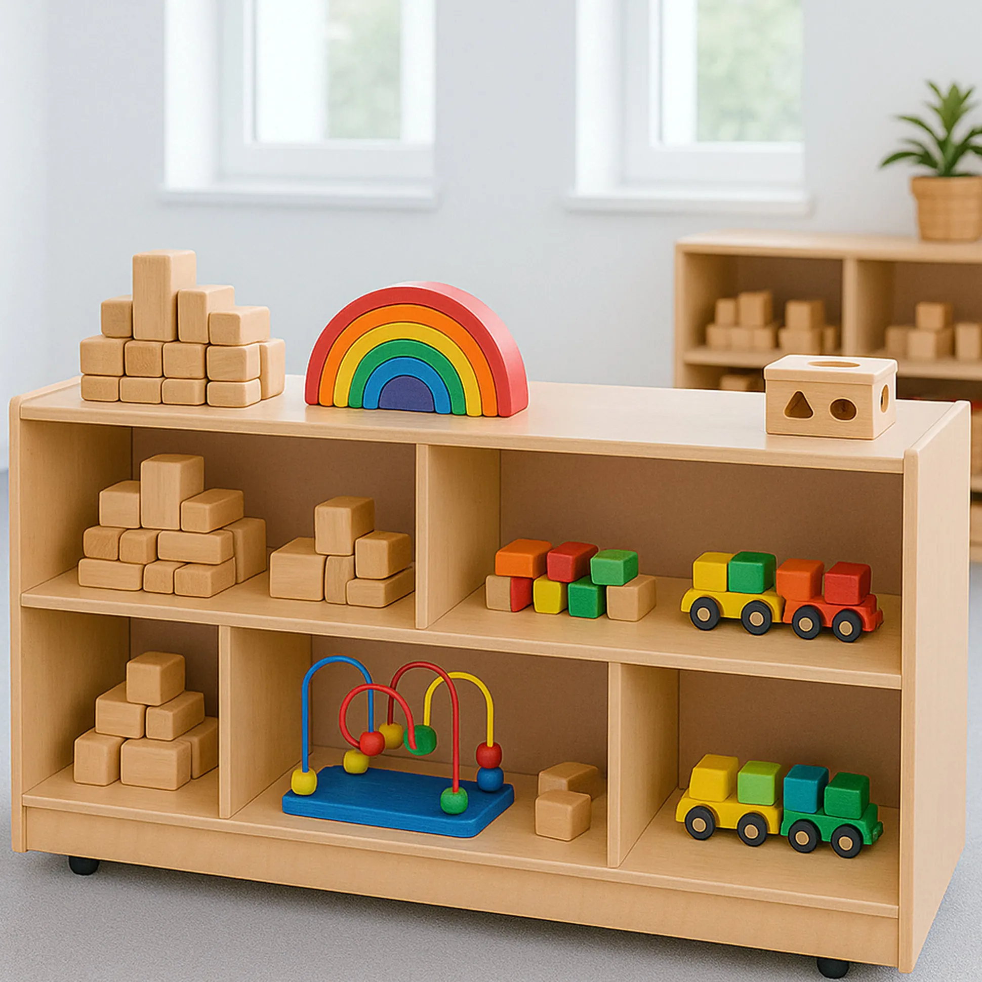 Birch Two-Level Low Storage Unit | Eco-Friendly & Easy Mobility