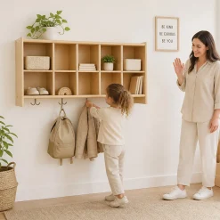 Birch Wall Cubbie | Classroom Storage with 10 Cubbies & 5 Double Hooks