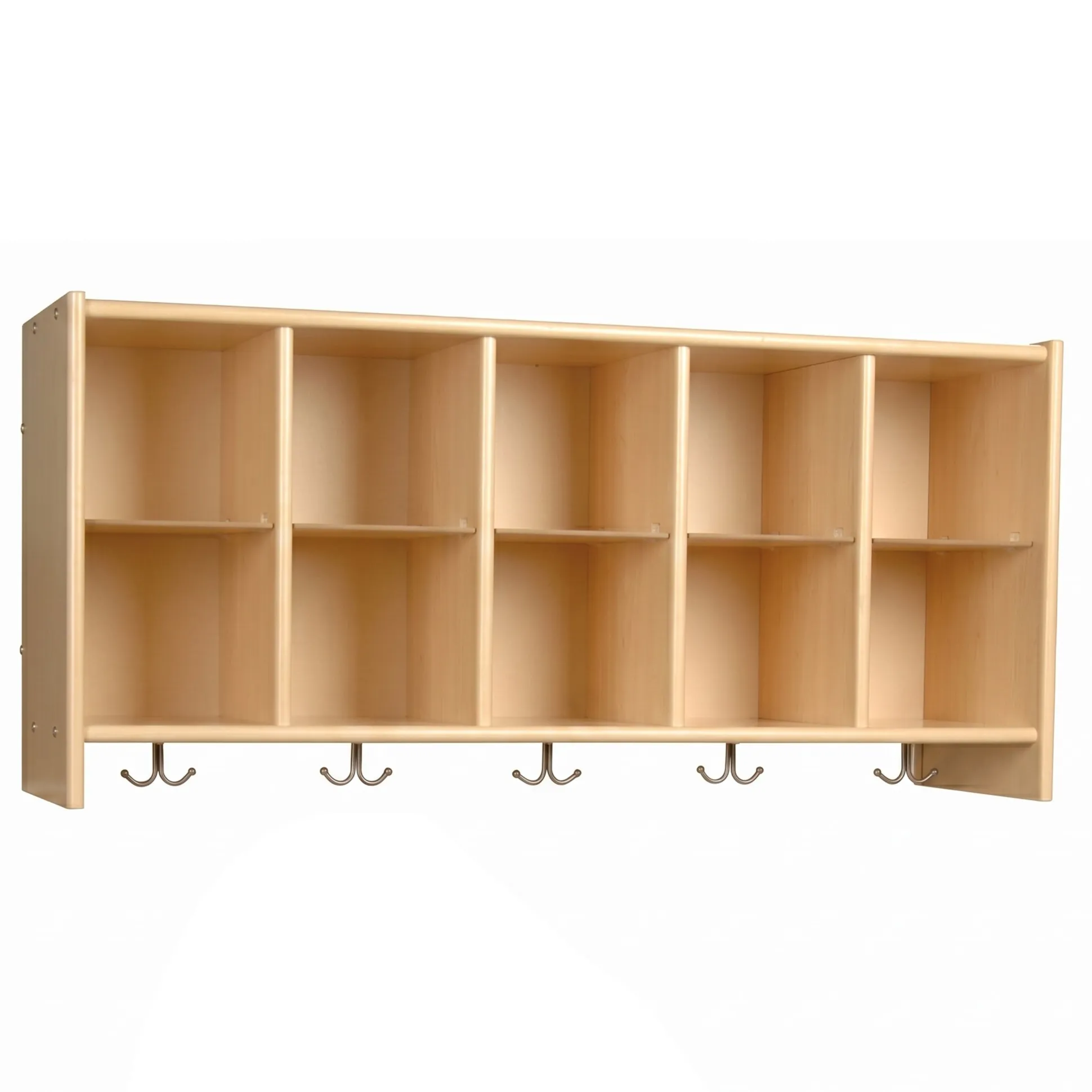 Birch Wall Cubbie | Classroom Storage with 10 Cubbies & 5 Double Hooks