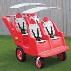 Bye Bye Buggy® 4-Passenger Stroller | Red with Gray Cushions | Easy-Maneuver Multi-Child Transport Buggy