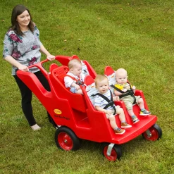 Bye Bye Buggy® 4-Passenger Stroller | Red with Gray Cushions | Easy-Maneuver Multi-Child Transport Buggy