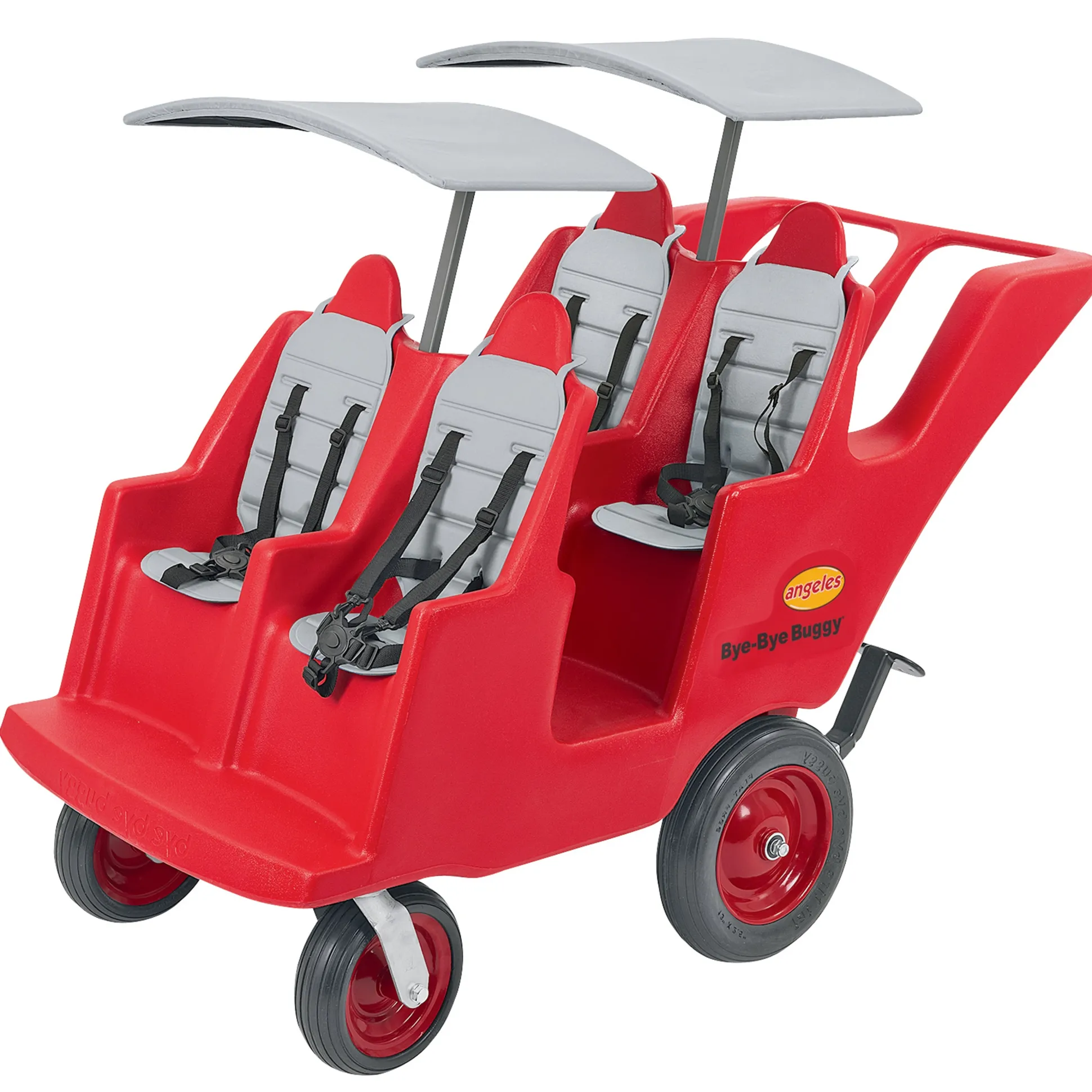 Bye Bye Buggy® 4-Passenger Stroller | Red with Gray Cushions | Easy-Maneuver Multi-Child Transport Buggy