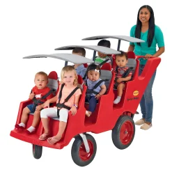 Bye Bye Buggy® 6-Passenger Stroller | Red with Gray Cushions | Easy-Maneuver Multi-Child Transport Buggy