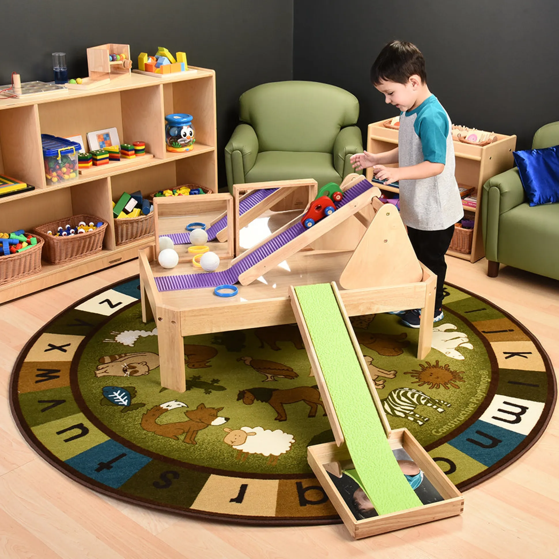 Carpet for Kids® Earthtone Animals Alphabet 6' Round Rug | Stain-Resistant & Classroom-Ready