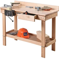 Child-Size Carpentry Workbench with Working Vise & Storage