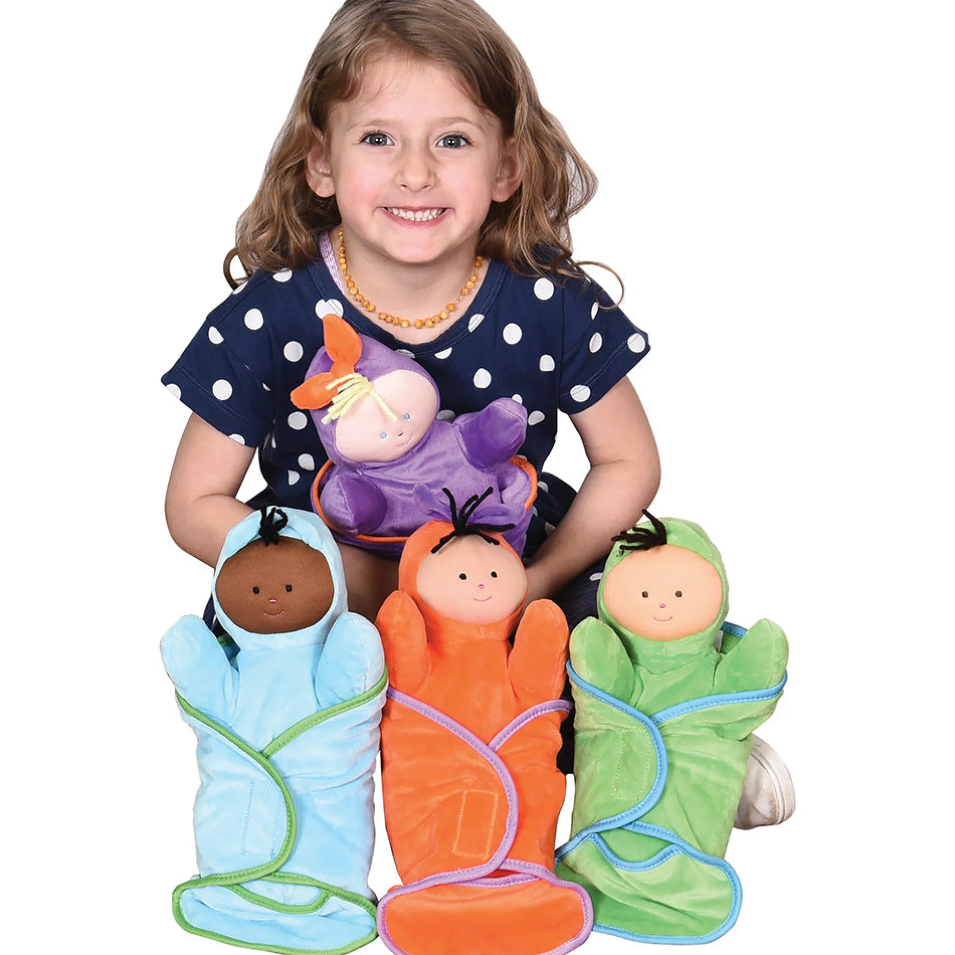 Circle Time Swaddle Babies Set | 4 Super-Soft Baby Dolls with Matching Pocket Swaddle Blankets
