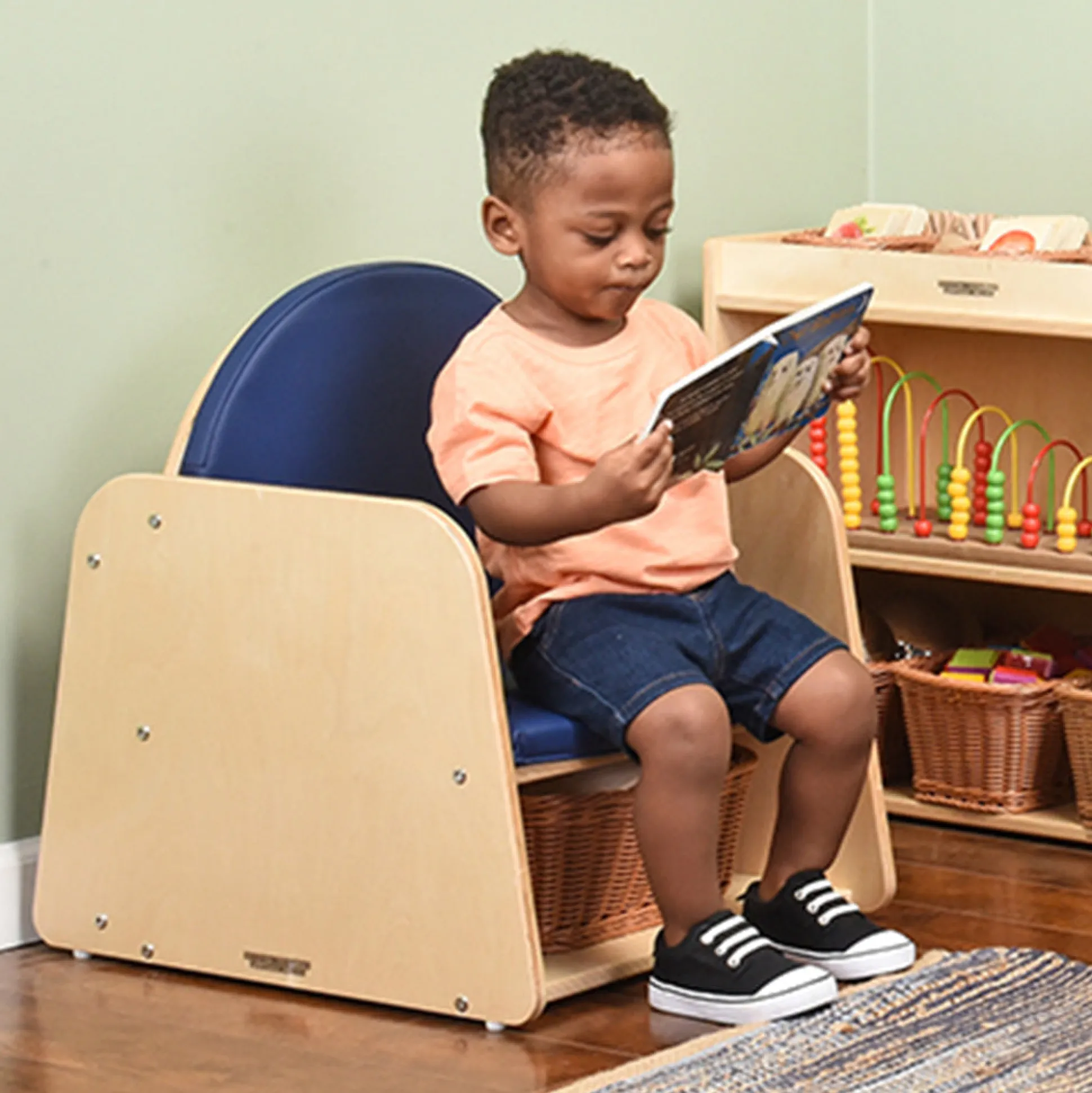 Classic Wooden Chair with Built-In Storage and Cushion | Baltic Birch Classroom Seating