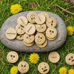 Coconut Shell Emotions Counters | Natural Tactile Learning Set with 20 Expressive Faces