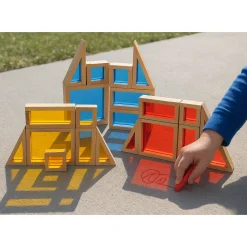 Colored See-Thru Wooden Blocks | 21-Piece Hardwood & Acrylic Building Set