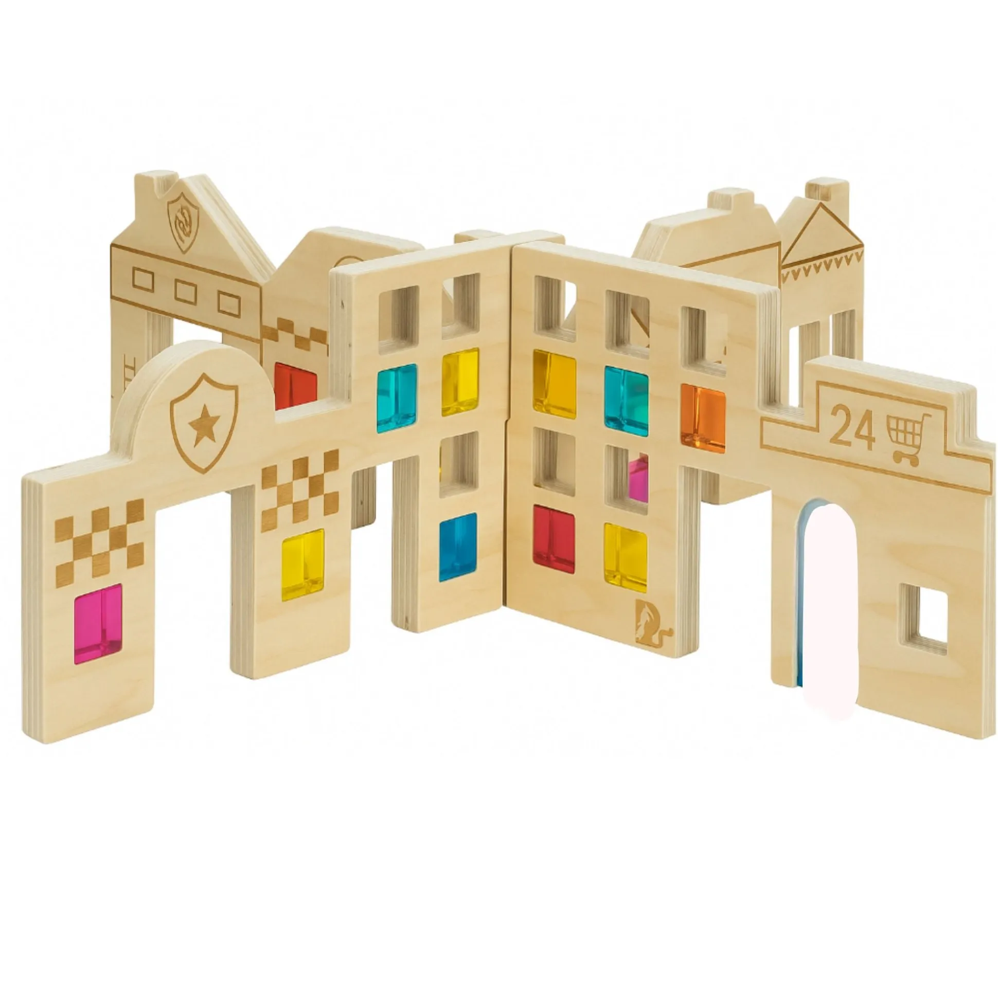 Color & Light Town Builder Set | Wooden Dividers with Gem Cubes