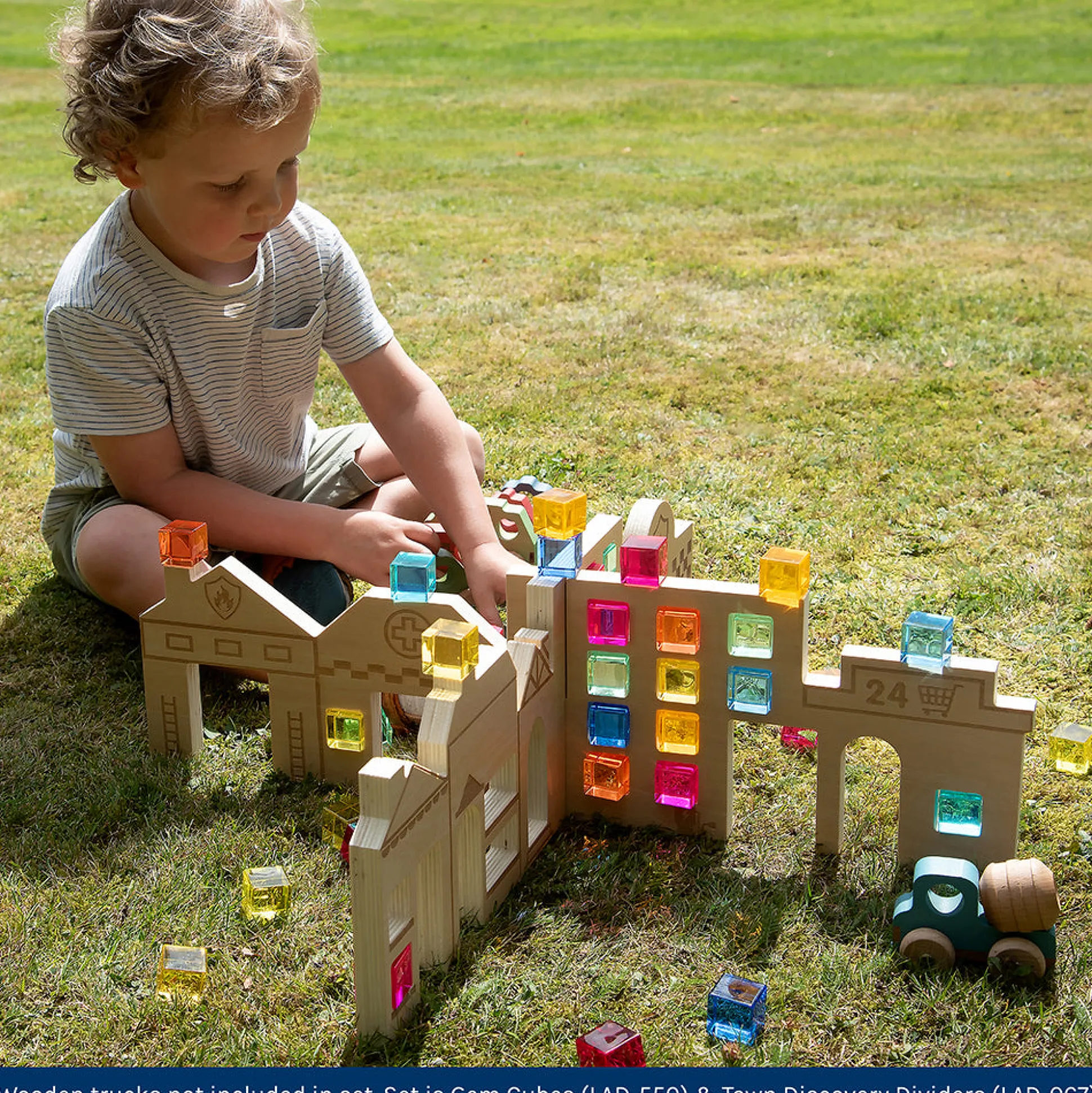 Color & Light Town Builder Set | Wooden Dividers with Gem Cubes