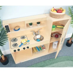 Compact Toddler Wooden Kitchen Playset with Stove, Sink, and Refrigerator