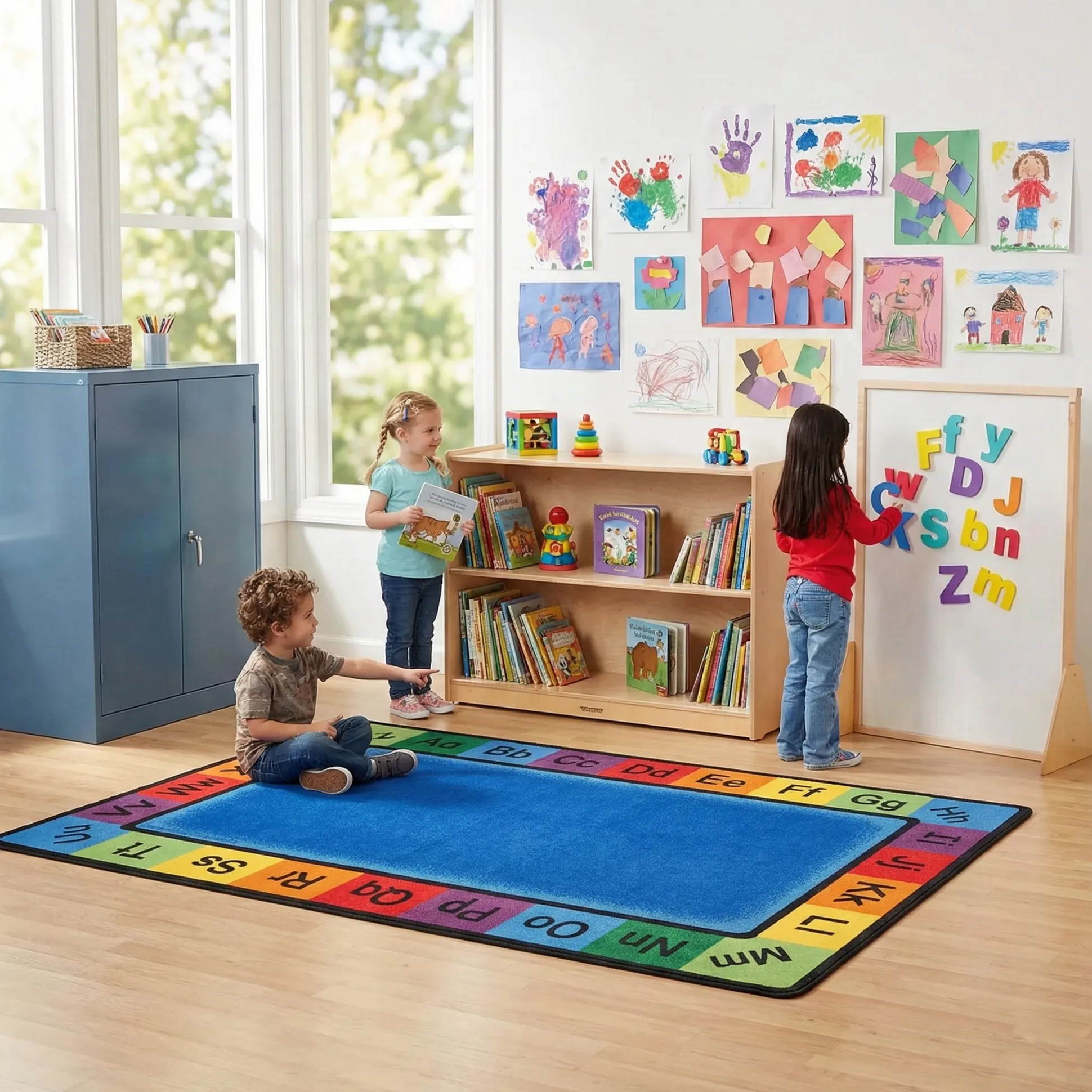 Constructive Playthings® ABC Rainbow Alphabet Rug | 7' x 12' Rectangle Classroom Carpet