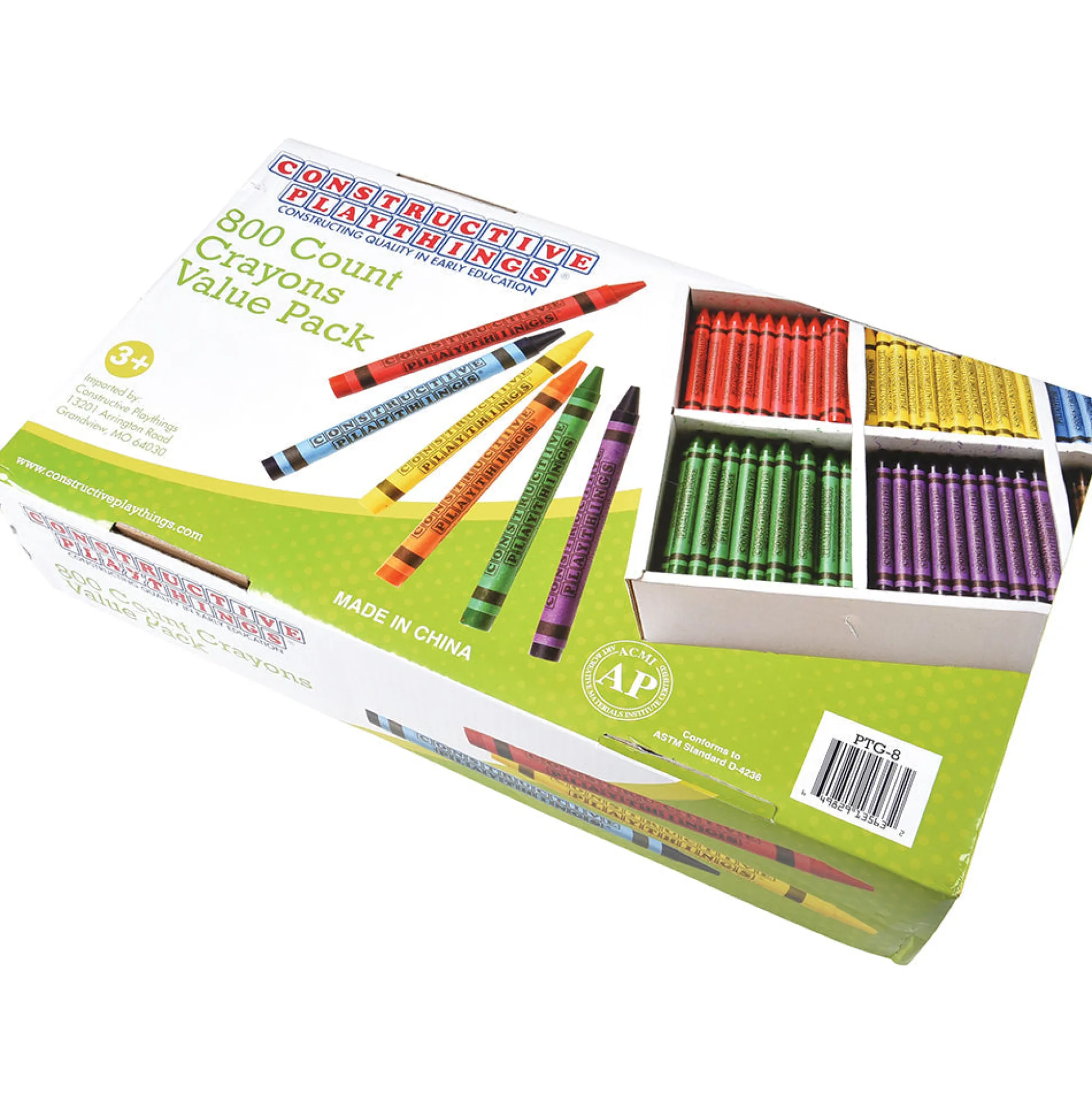 Constructive Playthings® Crayons Value Pack | 800 Non-Toxic Standard-Size Crayons in 8 Colors with Storage Box