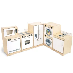 Contemporary Wooden Play Kitchen Ensemble | 5-Piece Pretend Play Set