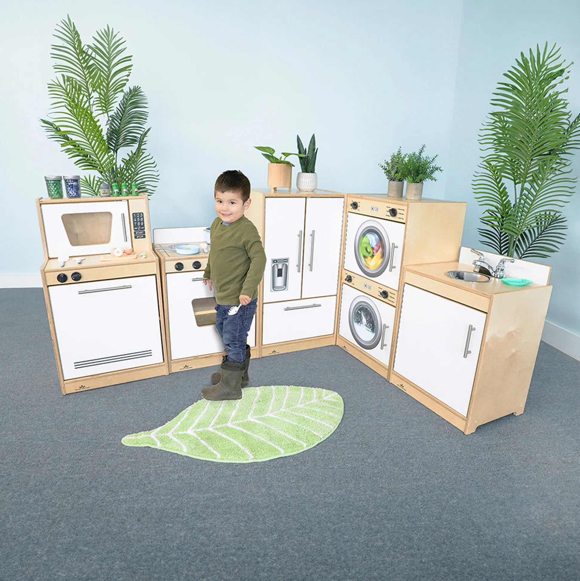 Contemporary Wooden Play Kitchen Ensemble | 5-Piece Pretend Play Set