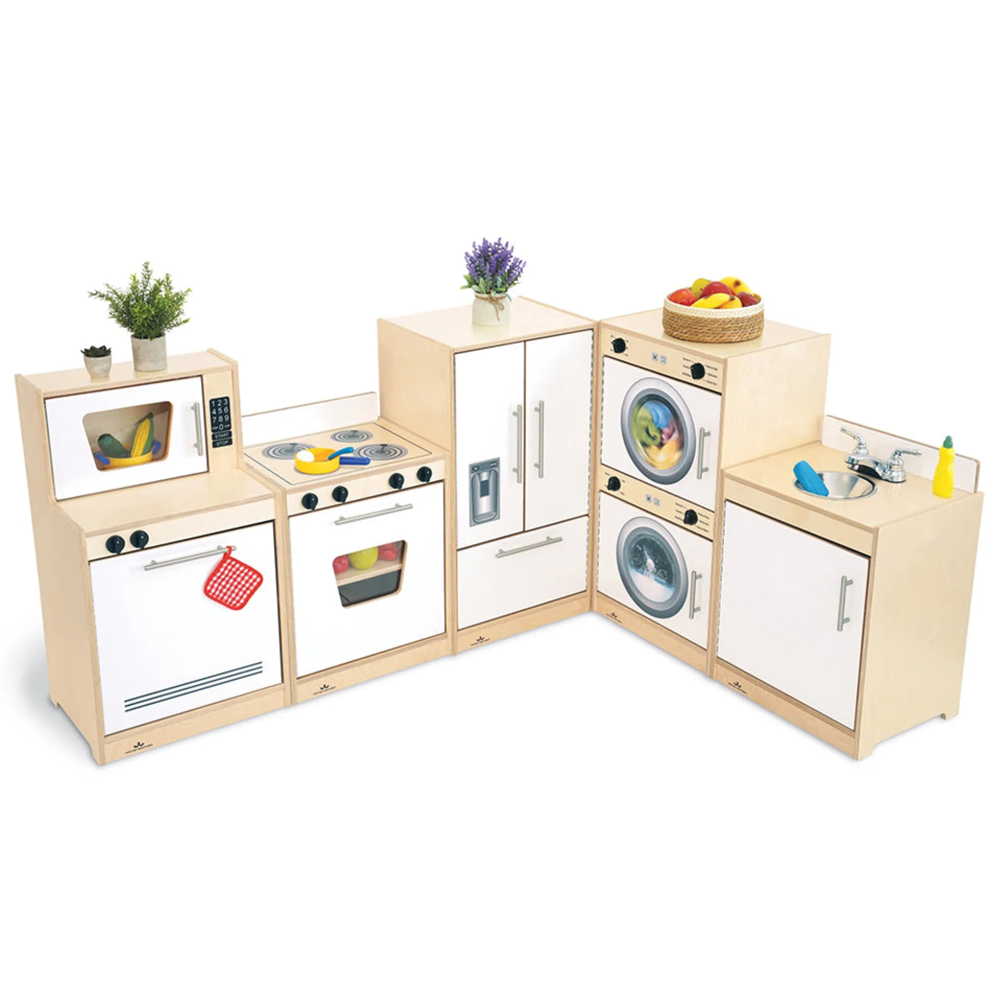 Contemporary Wooden Play Kitchen Ensemble | 5-Piece Pretend Play Set
