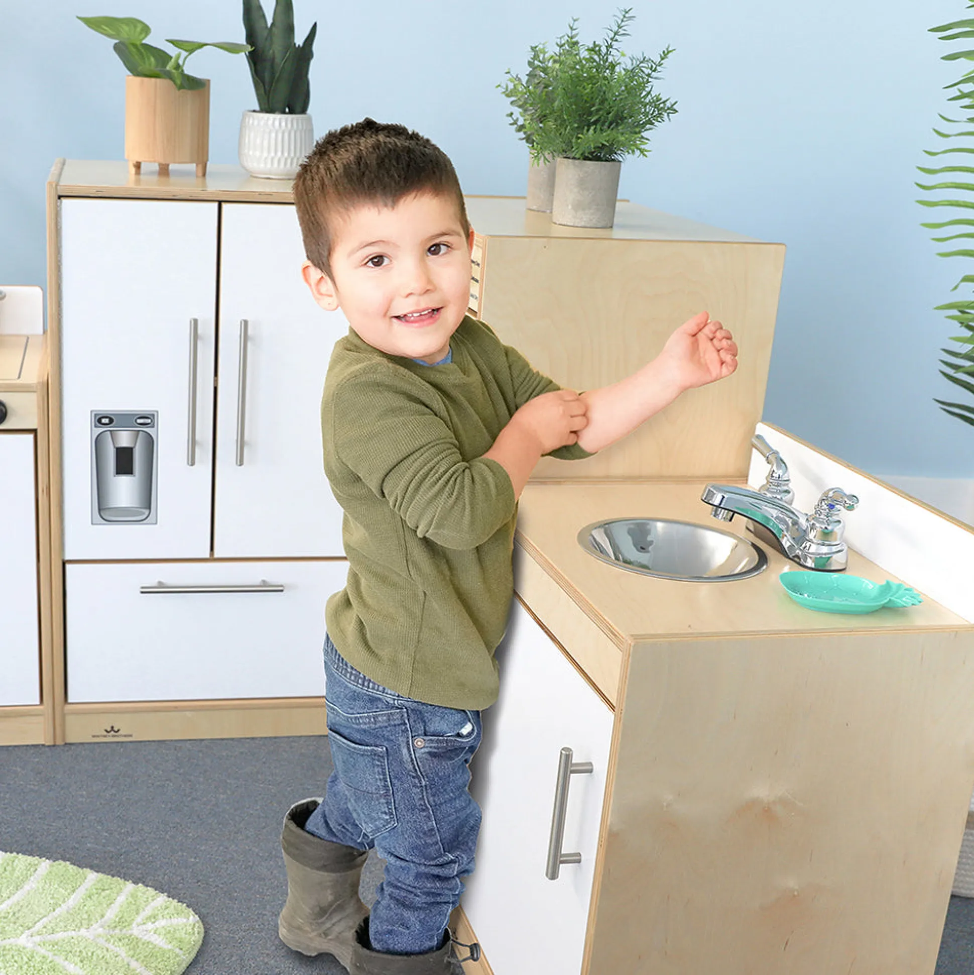 Contemporary Wooden Play Kitchen Ensemble | 5-Piece Pretend Play Set
