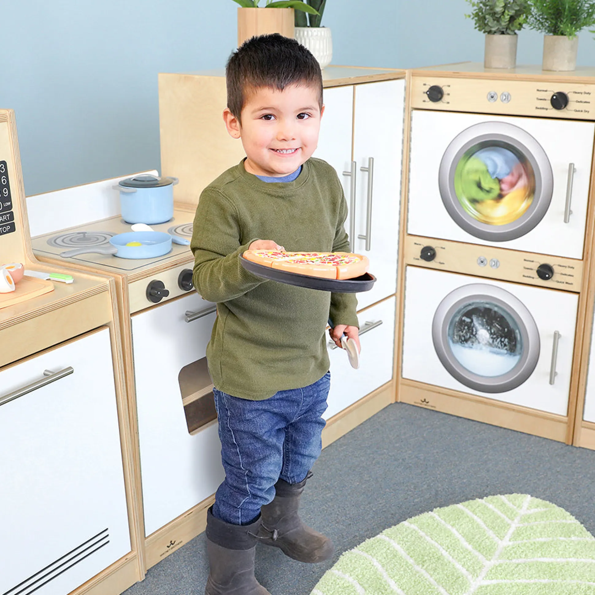 Contemporary Wooden Play Kitchen Ensemble | 5-Piece Pretend Play Set
