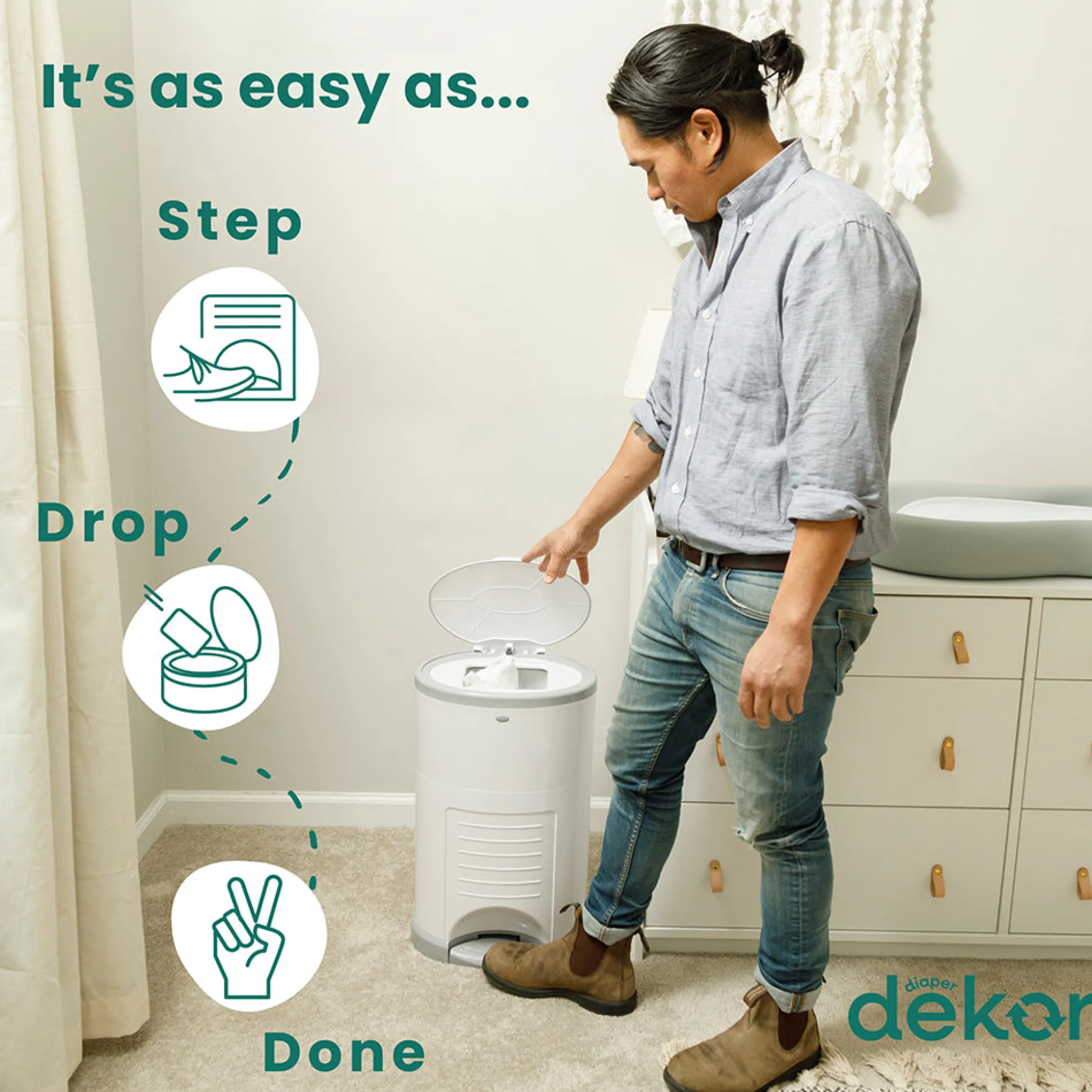 Dekor Eko Plus Hands-Free Diaper Pail | Odor-Controlled, Eco-Friendly Solution
