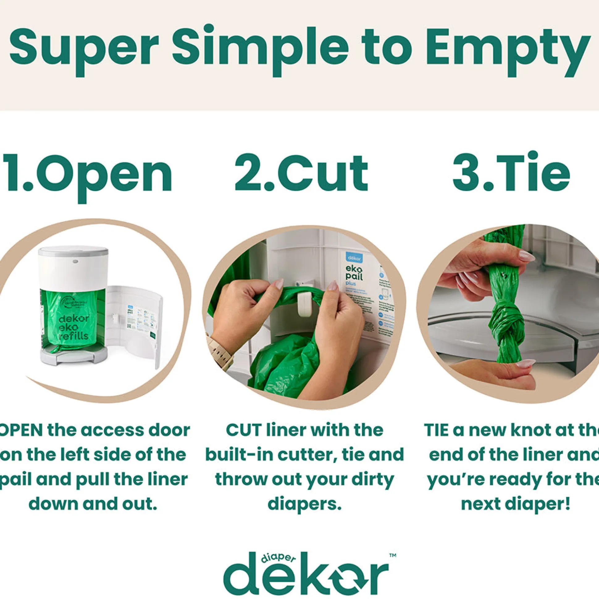 Dekor Eko Plus Hands-Free Diaper Pail | Odor-Controlled, Eco-Friendly Solution