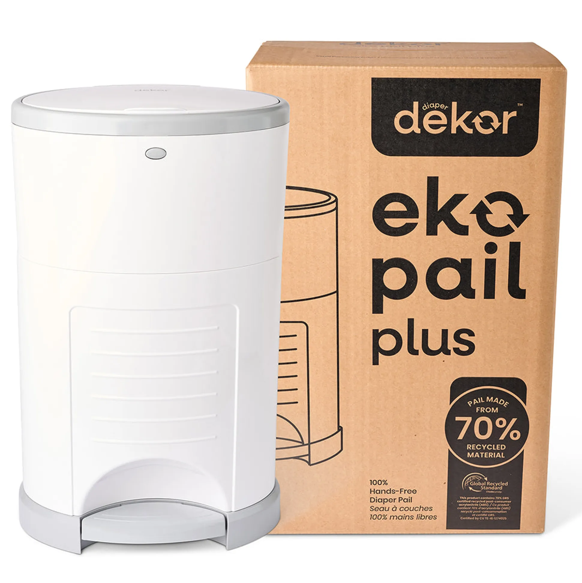 Dekor Eko Plus Hands-Free Diaper Pail | Odor-Controlled, Eco-Friendly Solution
