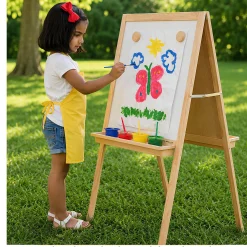 Deluxe Hardwood Classroom Easel | Chalkboard, Magnetic Whiteboard, and Storage Trays