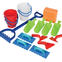 Digging, Planting, Sand & Water Tool Set | 18 pc Buckets, Scoops, Spades, Rake & Molds