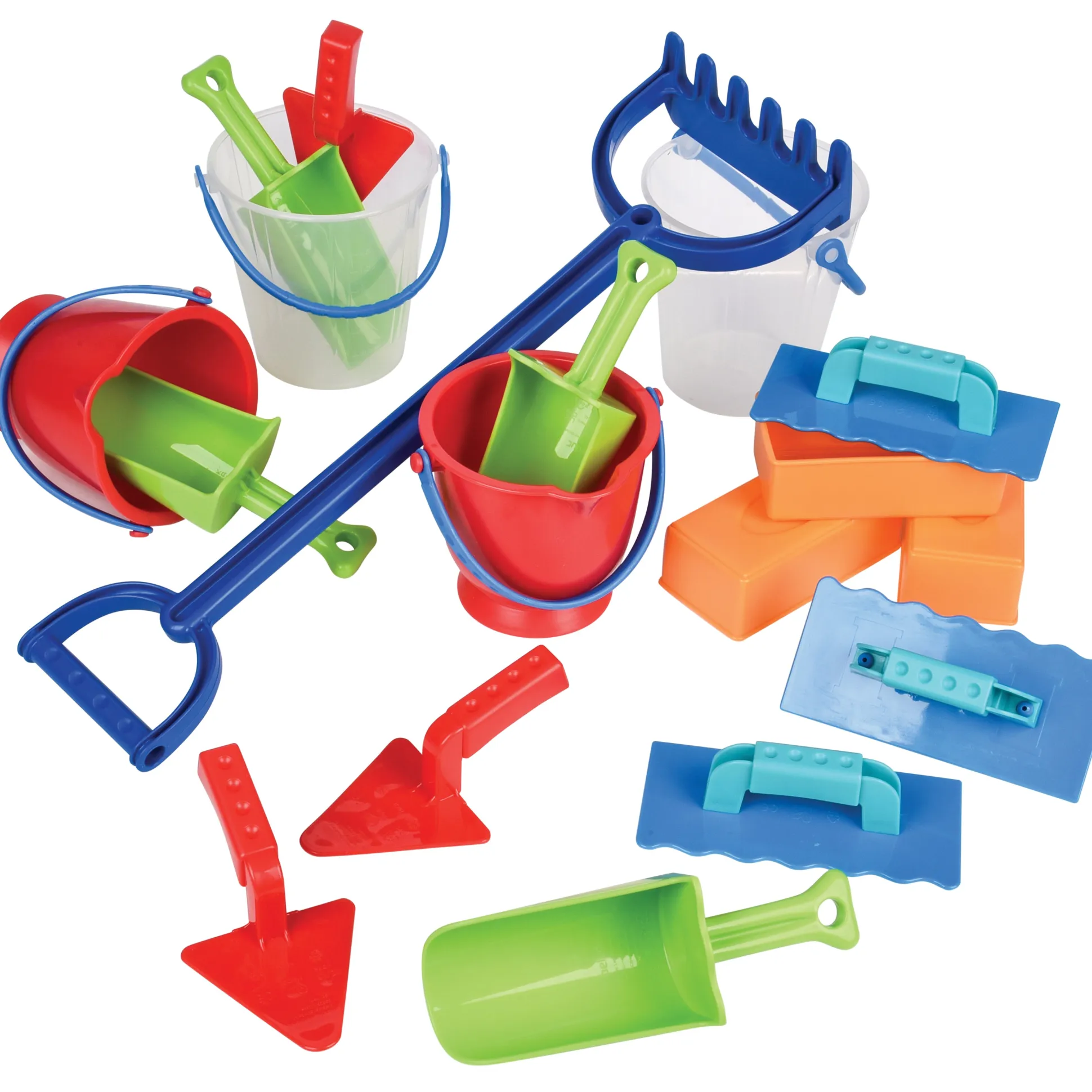 Digging, Planting, Sand & Water Tool Set | 18 pc Buckets, Scoops, Spades, Rake & Molds