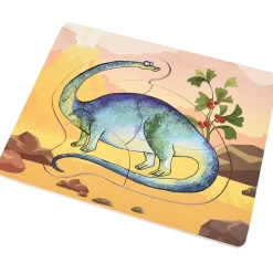 Dinosaur Friends Wooden Puzzles | Set of 5 with Easy-Grasp Raised Pieces