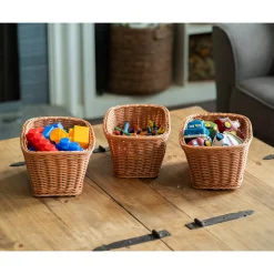 Durable Woven Plastic Rectangle Storage Baskets | Set of 3 Dishwasher-Safe Classroom Organizers