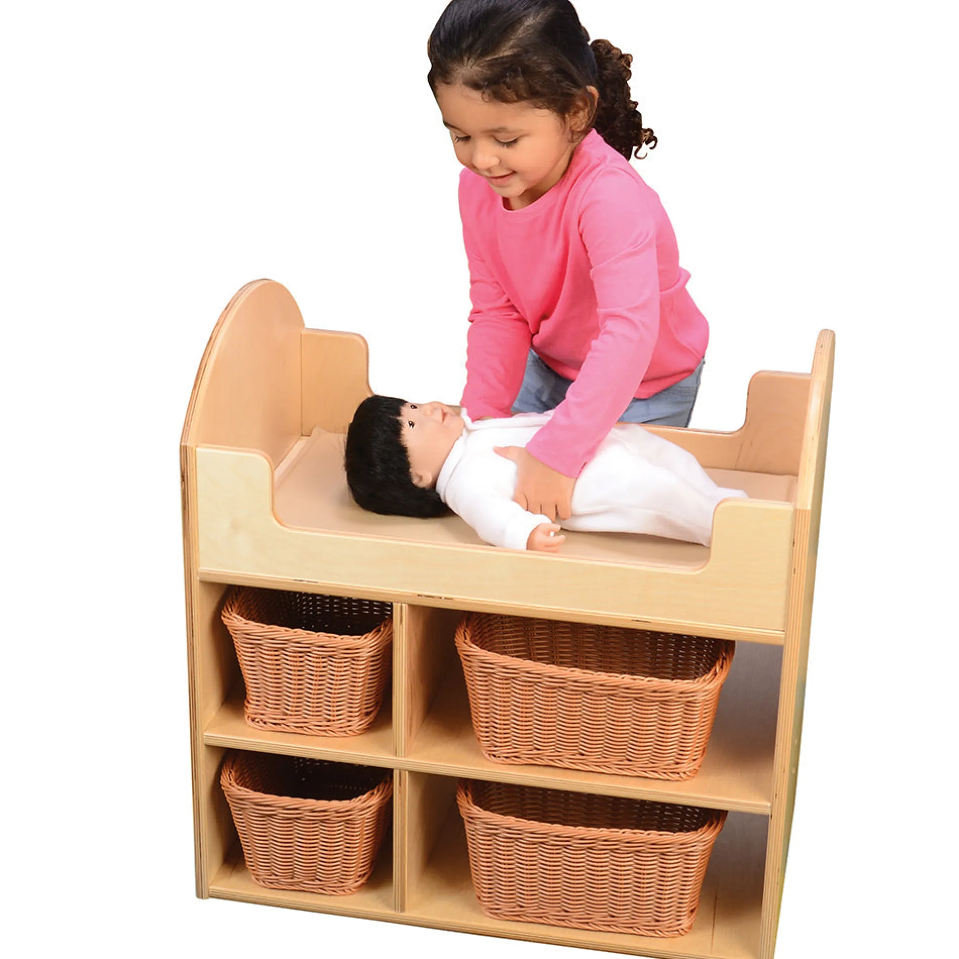 Eco-Friendly Doll Changing Table with Wicker Baskets