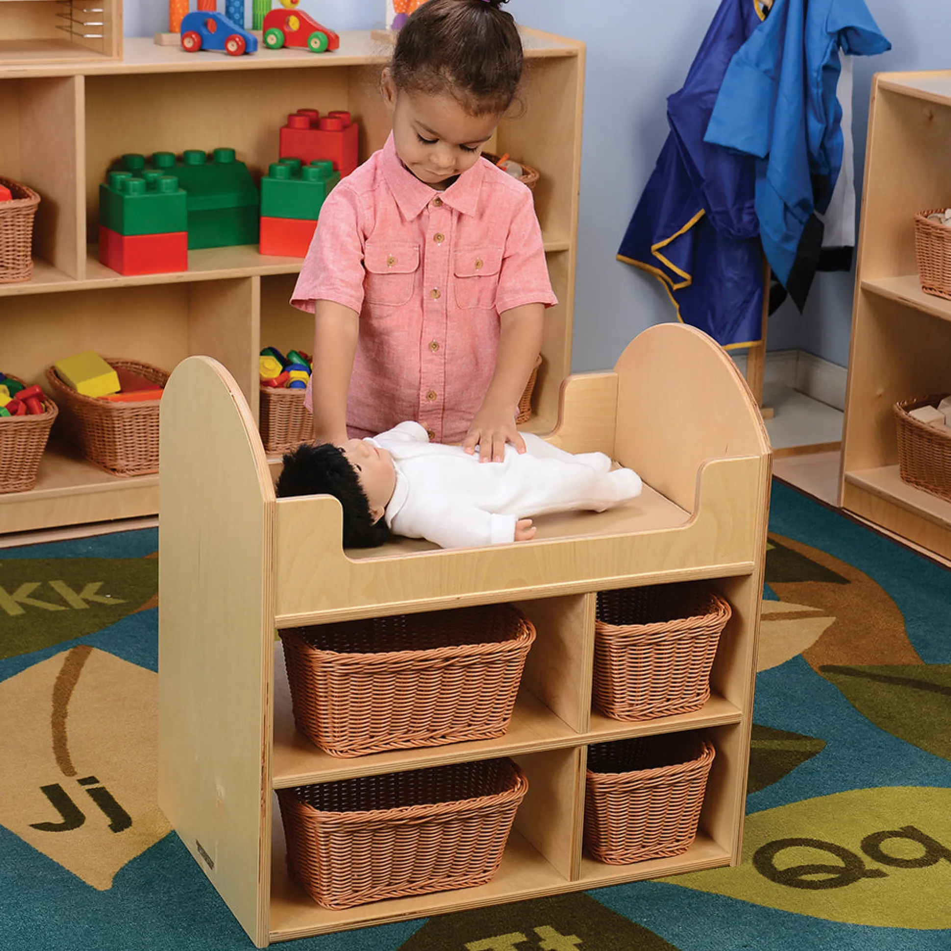 Eco-Friendly Doll Changing Table with Wicker Baskets