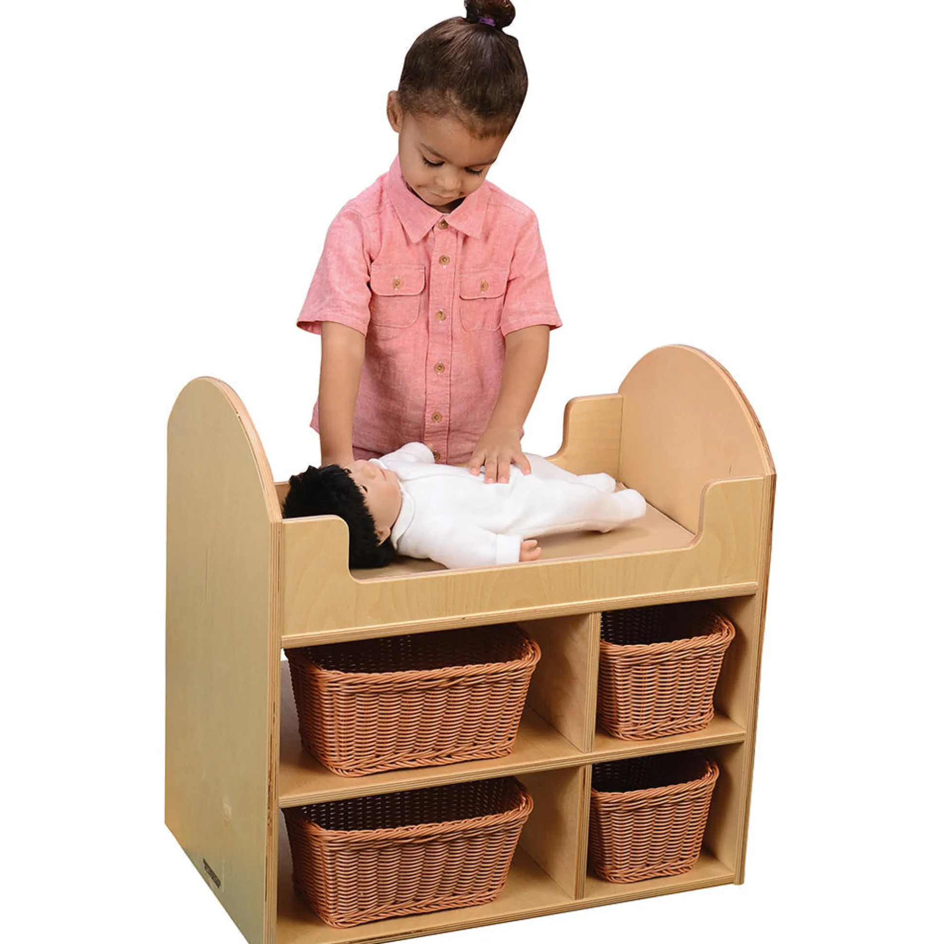 Eco-Friendly Doll Changing Table with Wicker Baskets