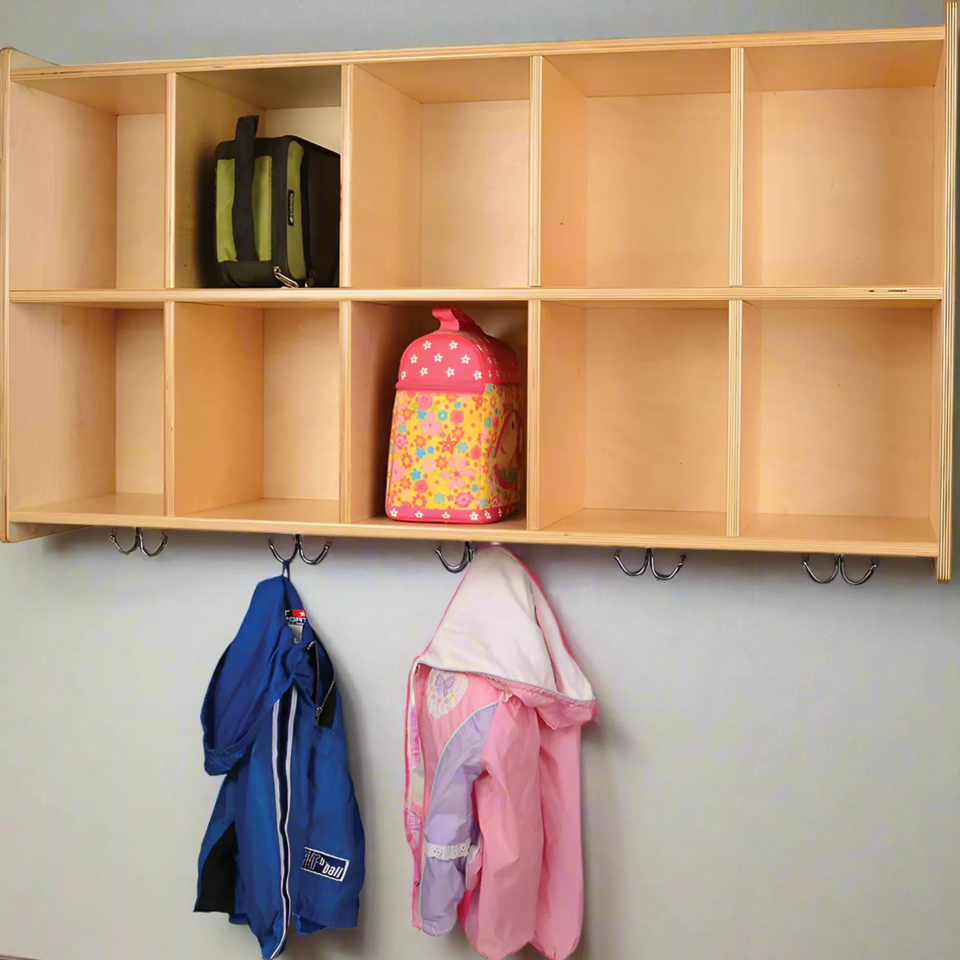Eco-Friendly Wall Mount Cubbie Unit with Coat Hooks & Storage