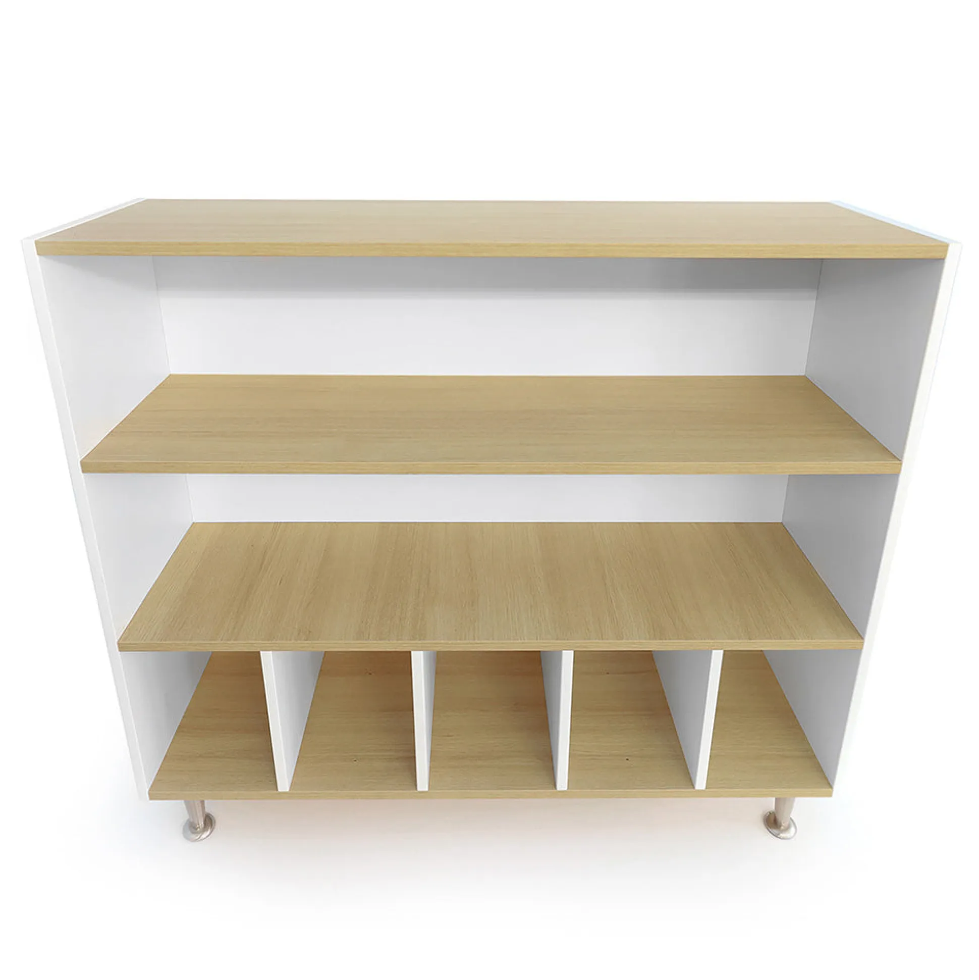 elevatED™ Cubby & Shelf Cabinet | Classroom Storage with Two Open Shelves & Five Large Cubbies
