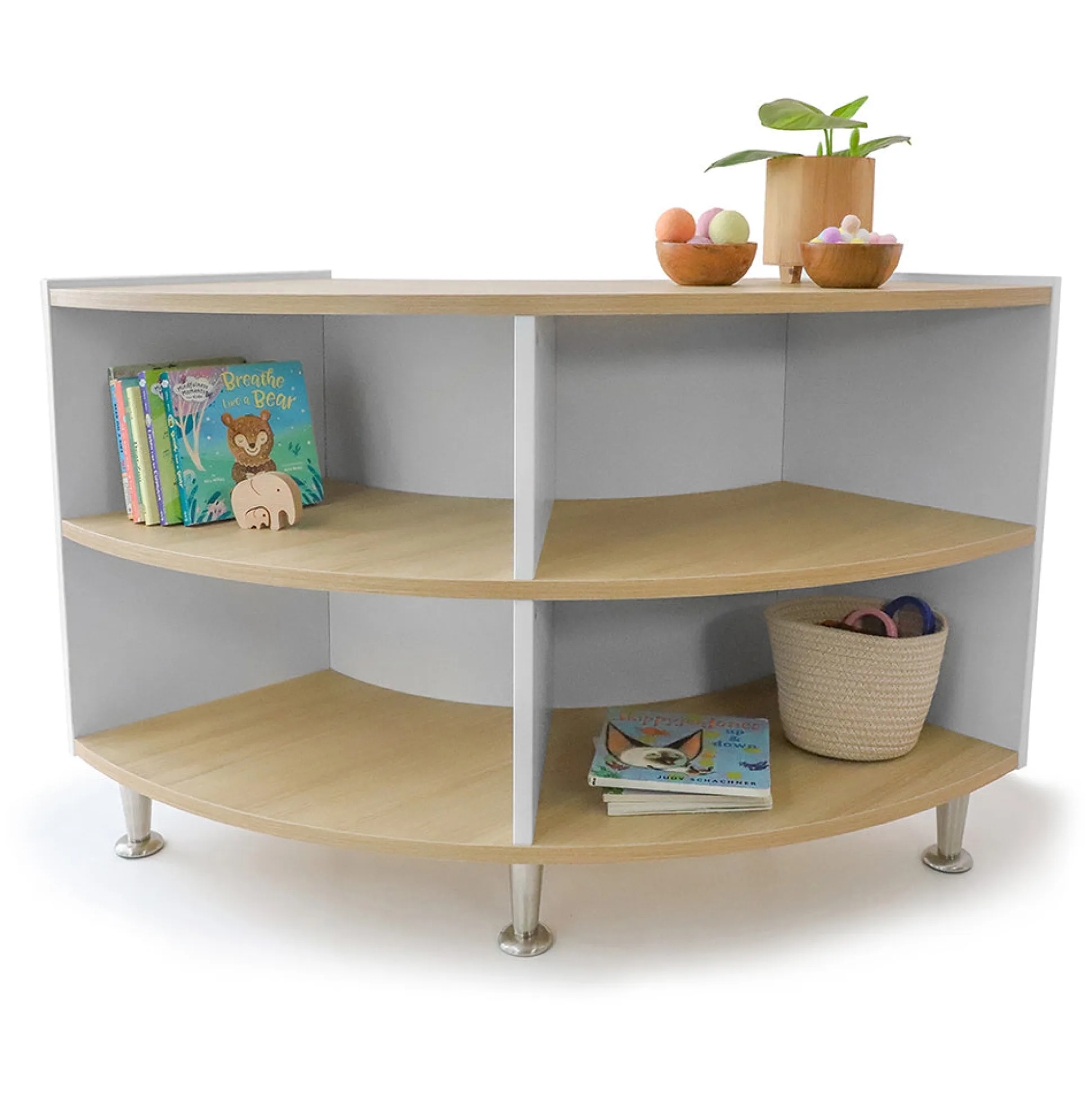 elevatED™ Curve In Storage Cabinet | 27" High Modern Curved Classroom Storage with Fixed Shelves