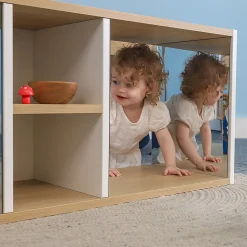 ElevatED™ Discovery Crawl Thru Cabinet | Toddler Mirror Play & Gross Motor Development Furniture with Storage Shelves