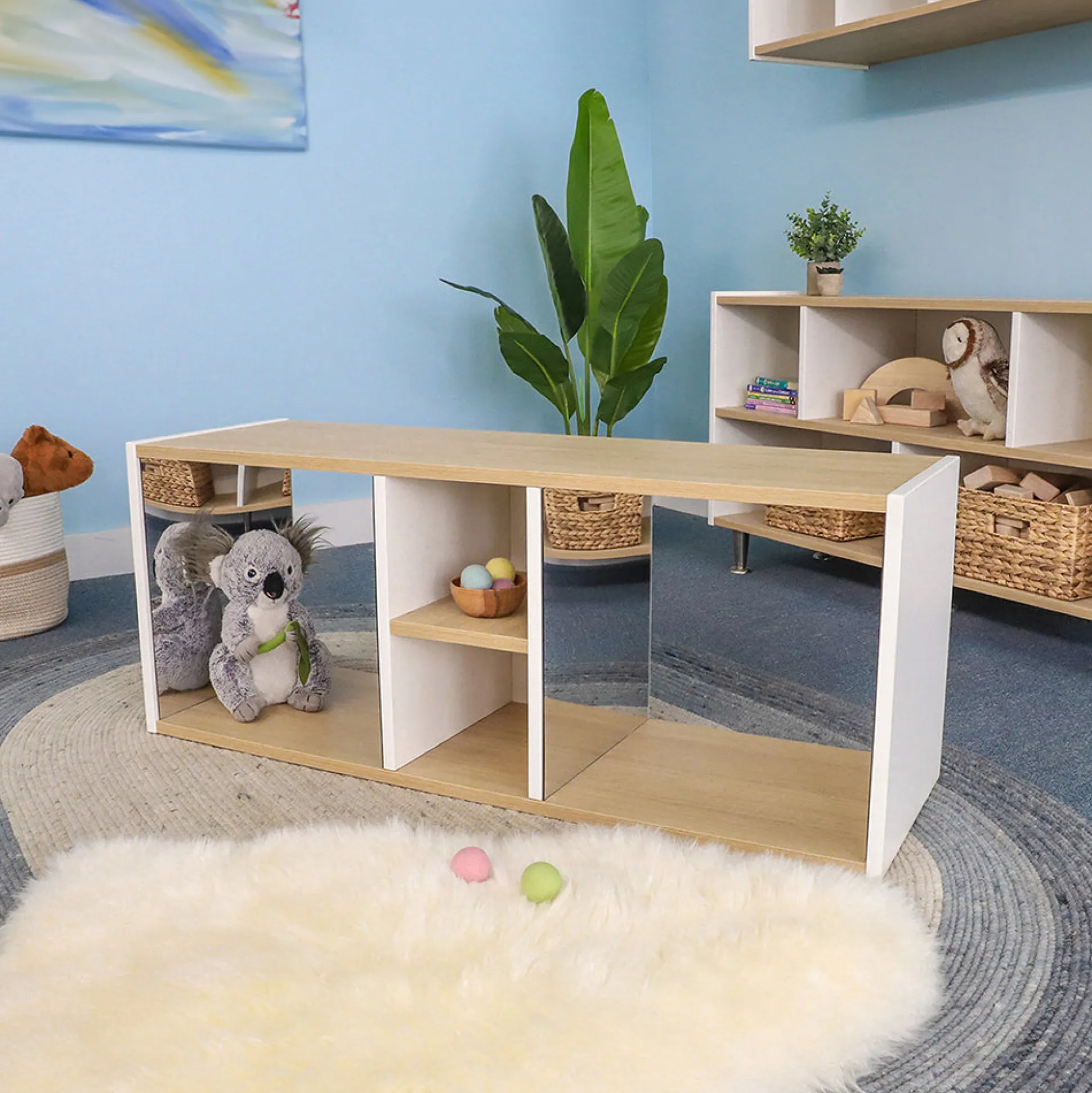 ElevatED™ Discovery Crawl Thru Cabinet | Toddler Mirror Play & Gross Motor Development Furniture with Storage Shelves